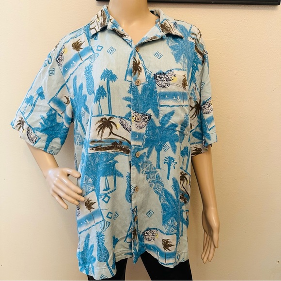 Caribbean Joe Sz L Silk Hawaiian Beach Shirt Button - Picture 1 of 9